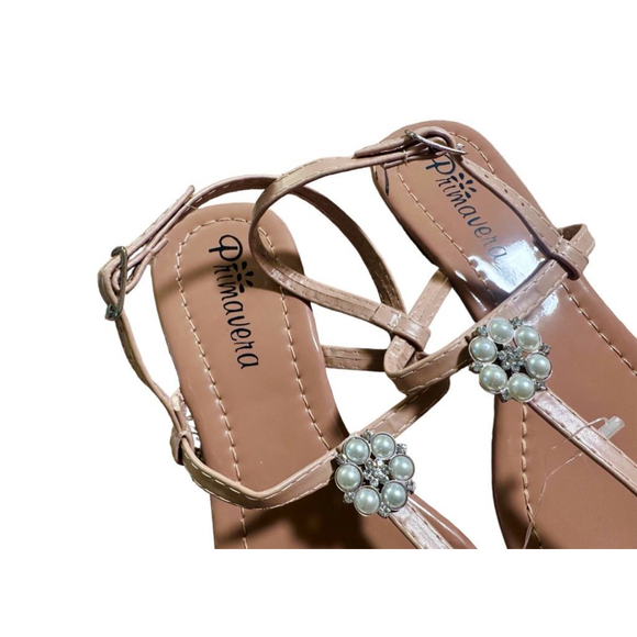 Women's Embellished Rhinestone/Pearl Sandals Shoes Slipon Casual Round Open Toe - Picture 4 of 9